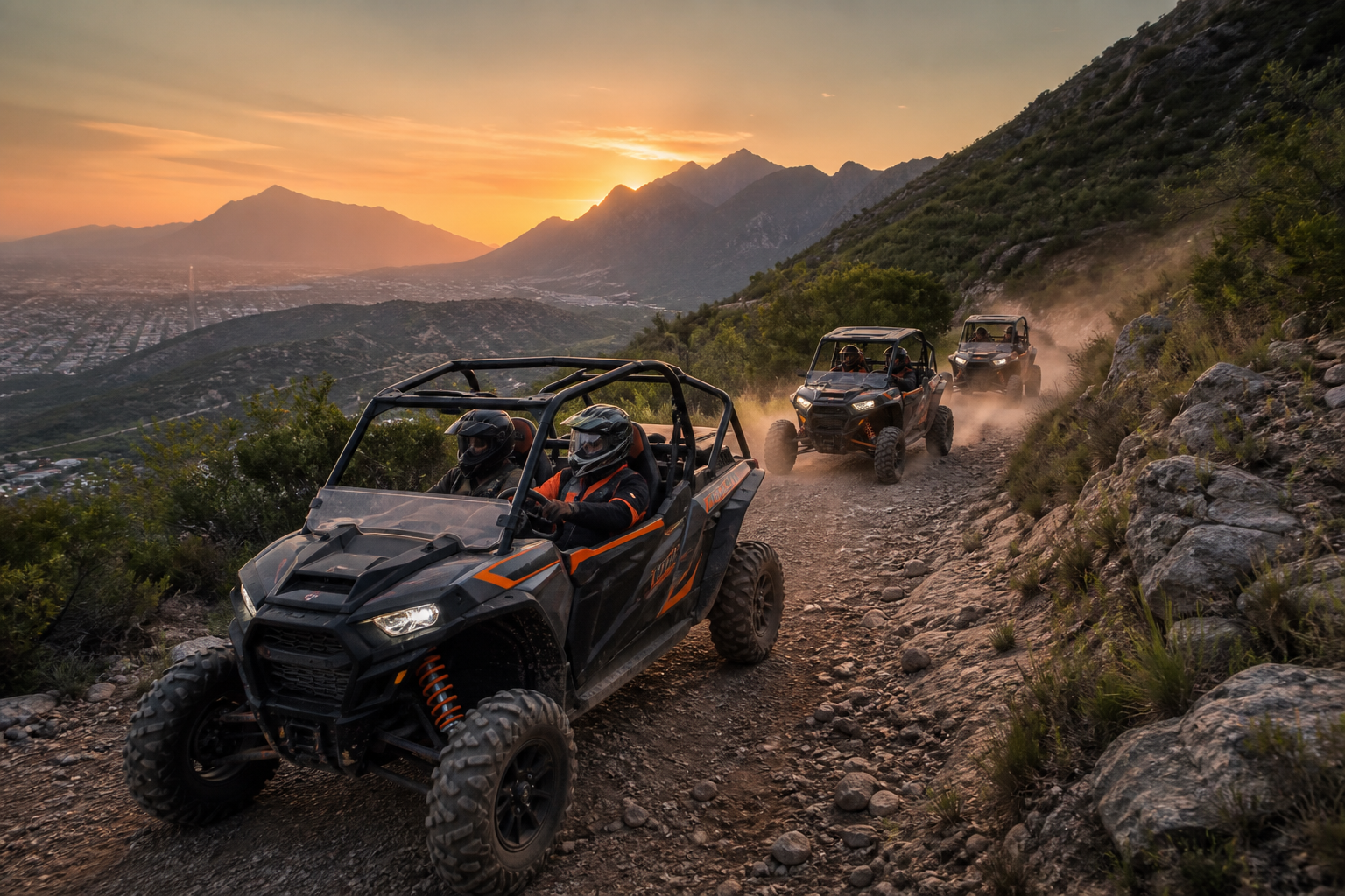Caravana de RZR recorriendo la montaña